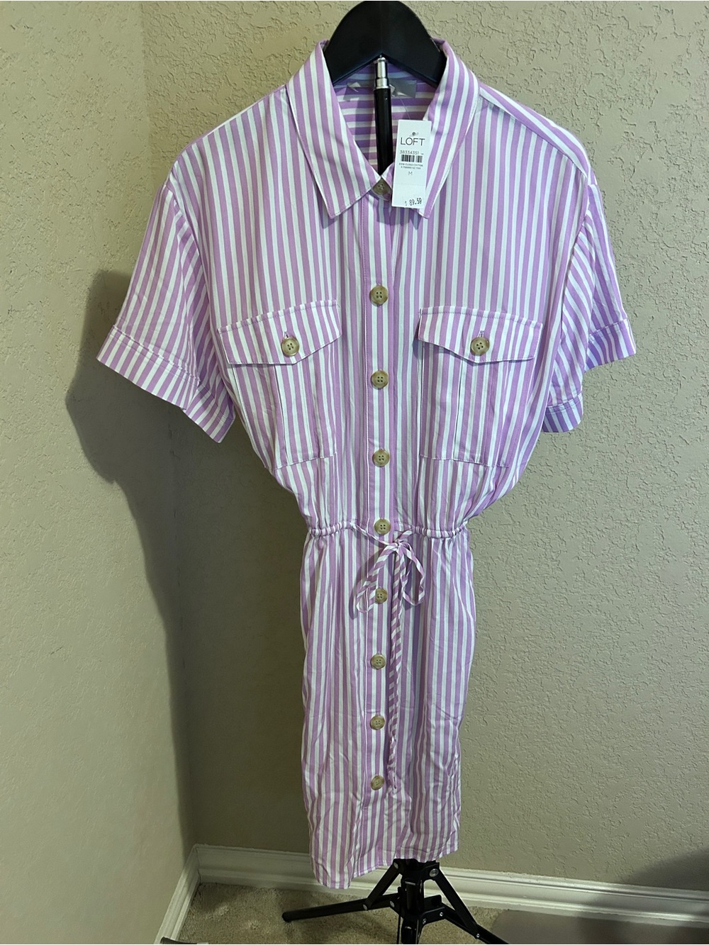 Women’s LOFT Lavender & White Striped Button-Front Romper